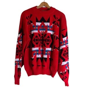 Vintage Bonjour sweater with bold colors in Aztec design Size XL Made in USA